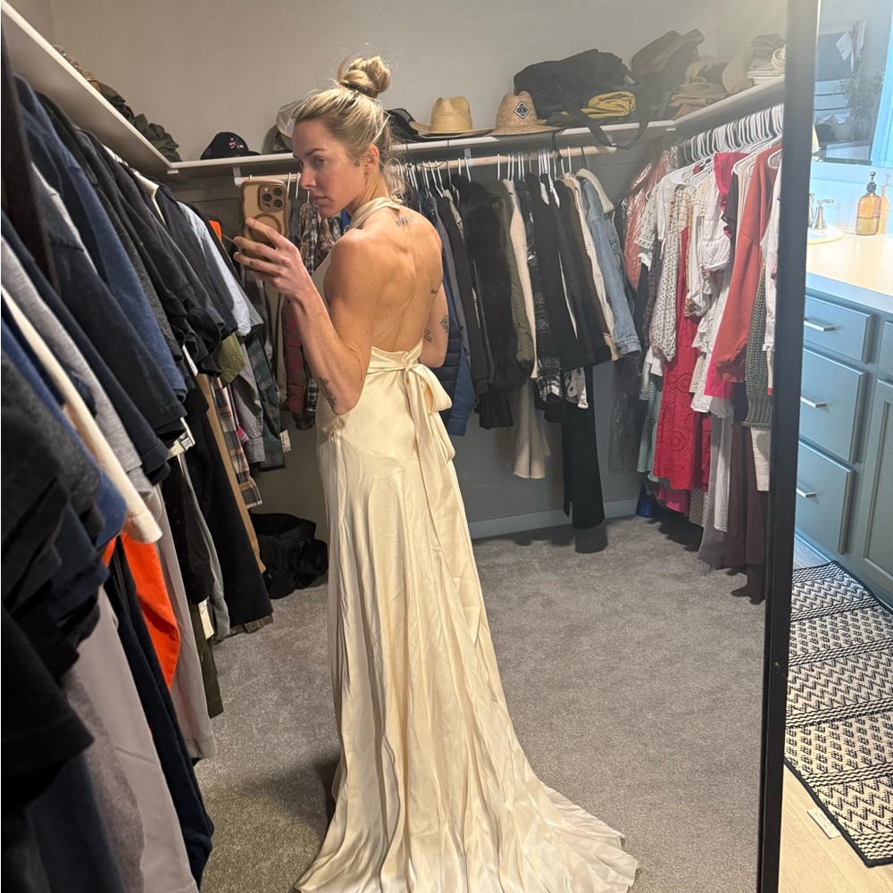 Nicole Miller Cream Halter Gown